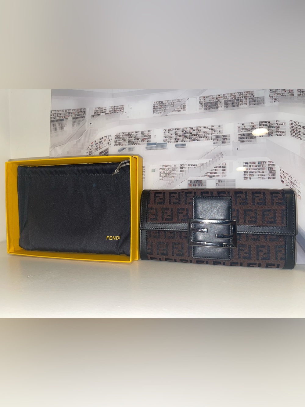 Pre-owned Fendi Zucca continental wallet brown monogram FF Logo